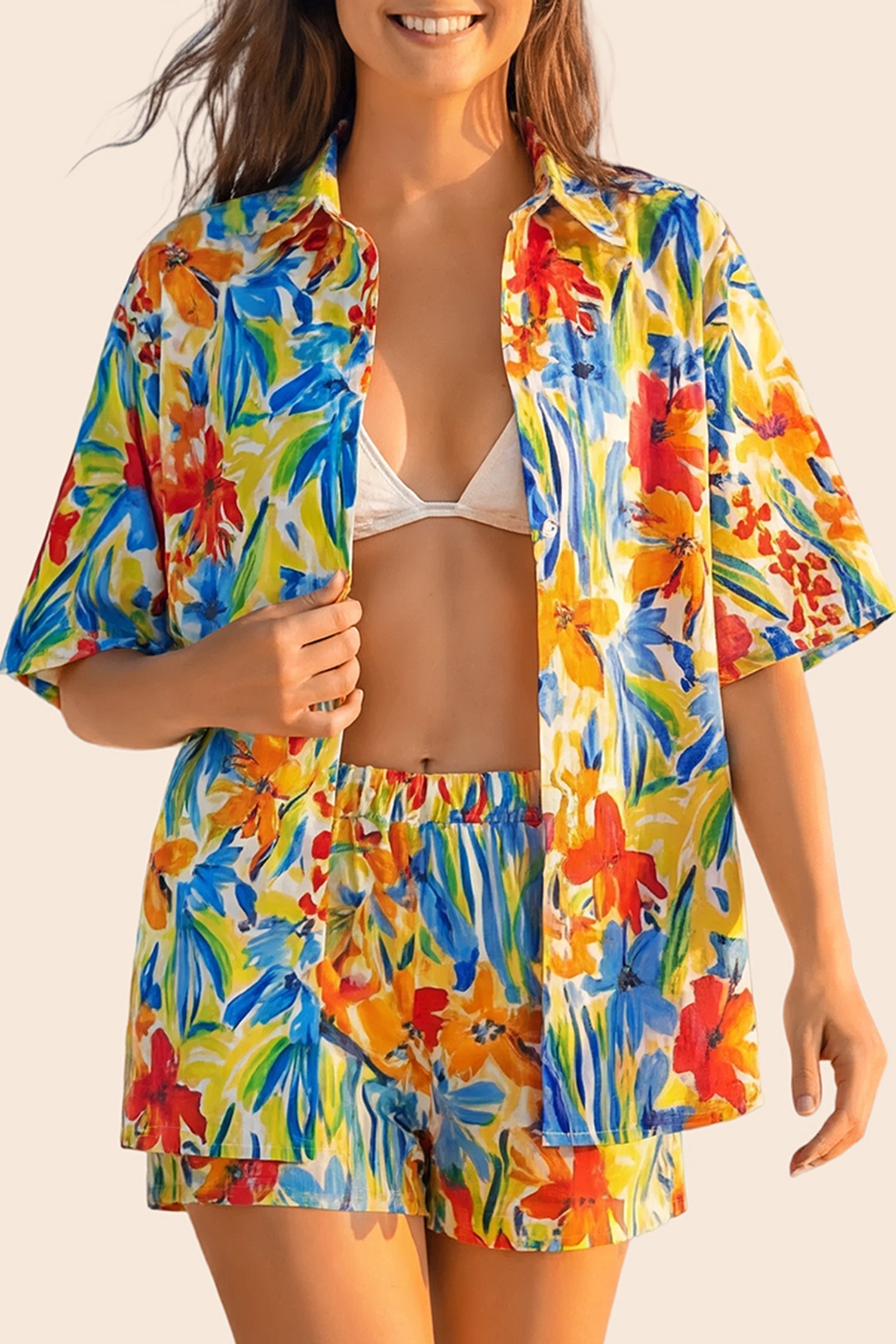 Vacation & Resort Wear Short Sleeve Blouse & Shrug