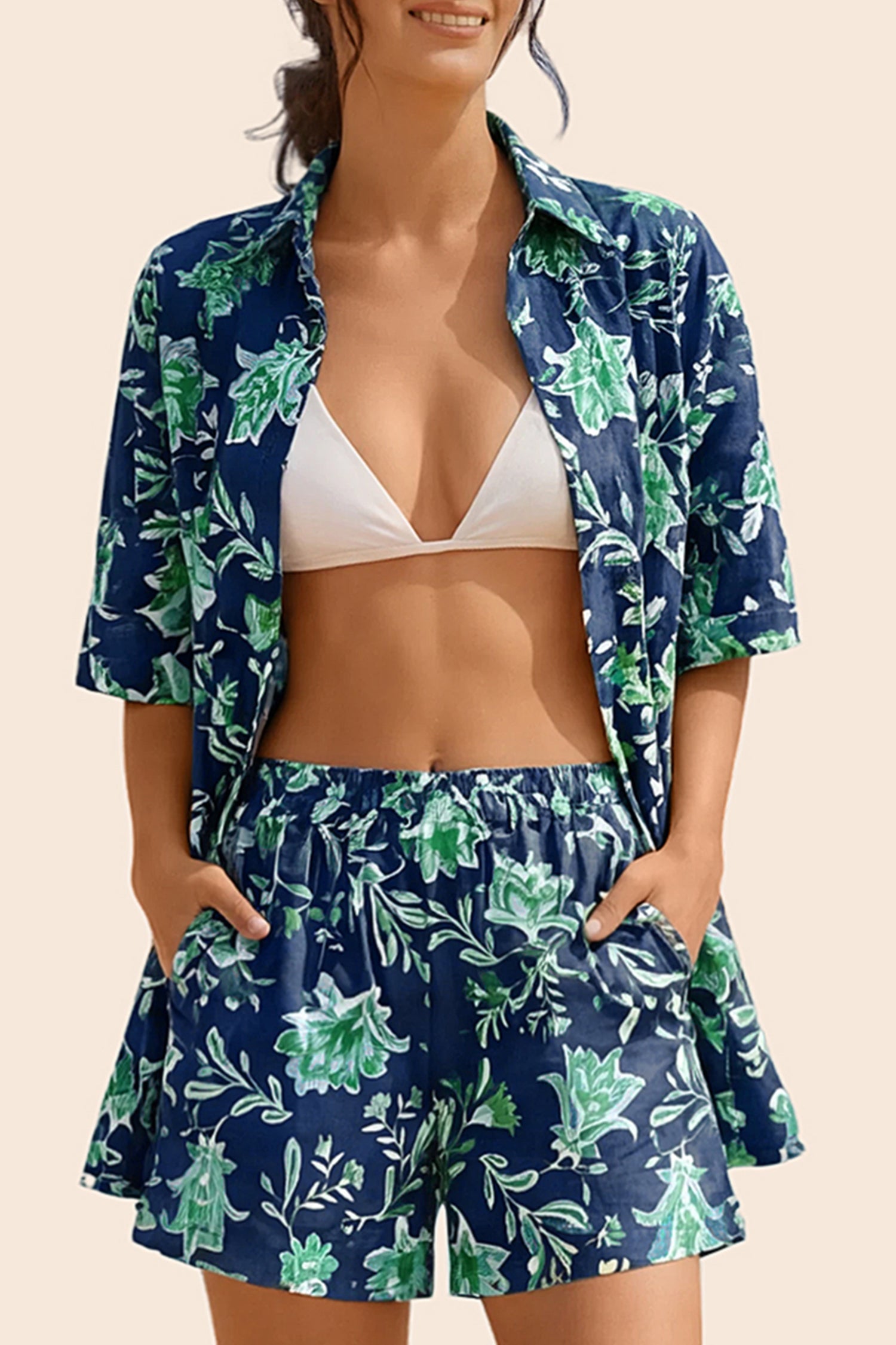 Vacation & Resort Wear Short Sleeve Blouse & Shrug