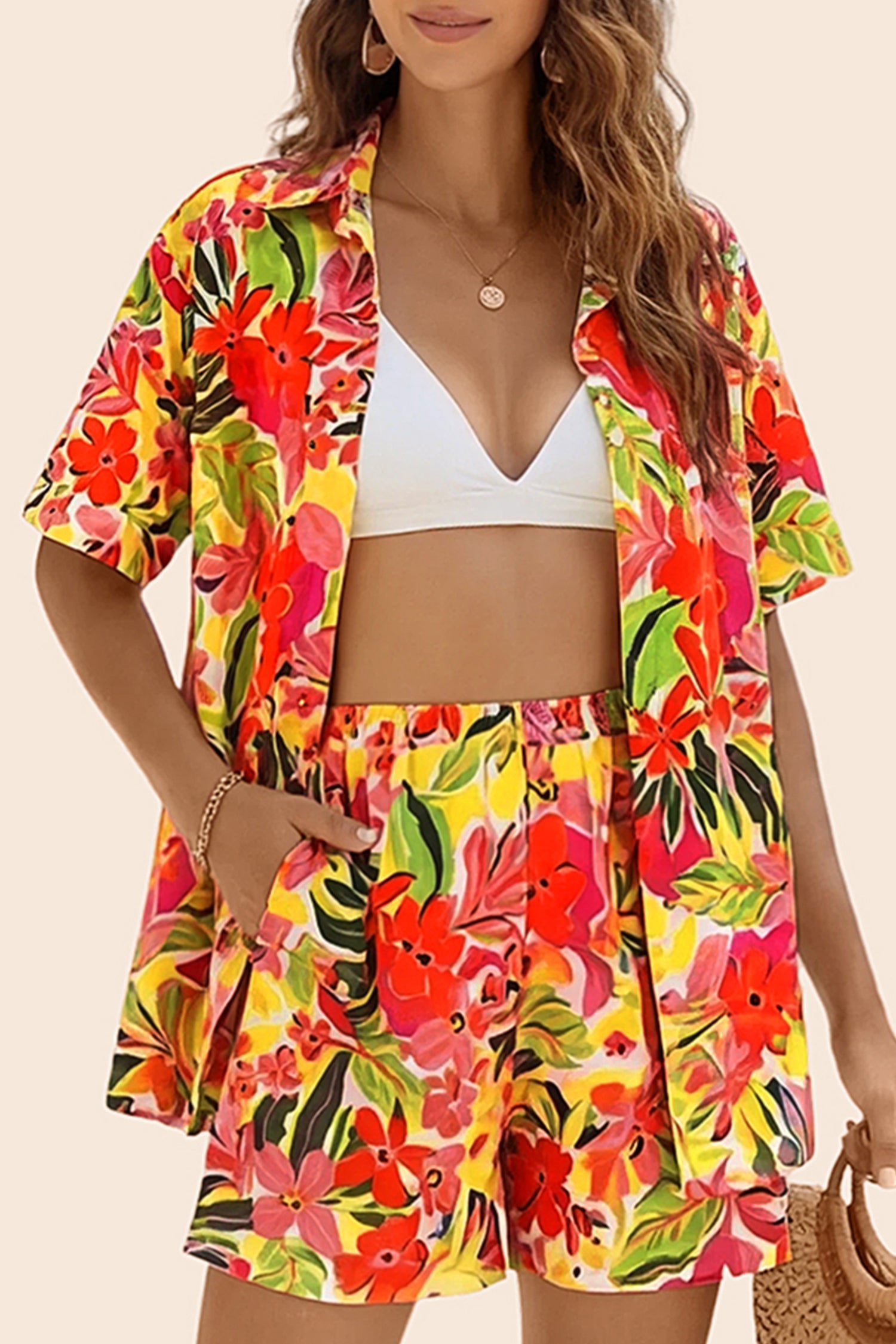 Vacation & Resort Wear Short Sleeve Blouse & Shrug