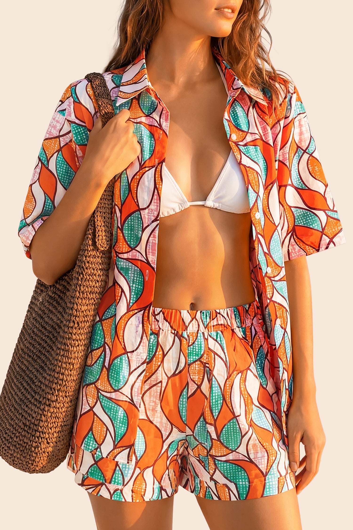 Vacation & Resort Wear Short Sleeve Blouse & Shrug