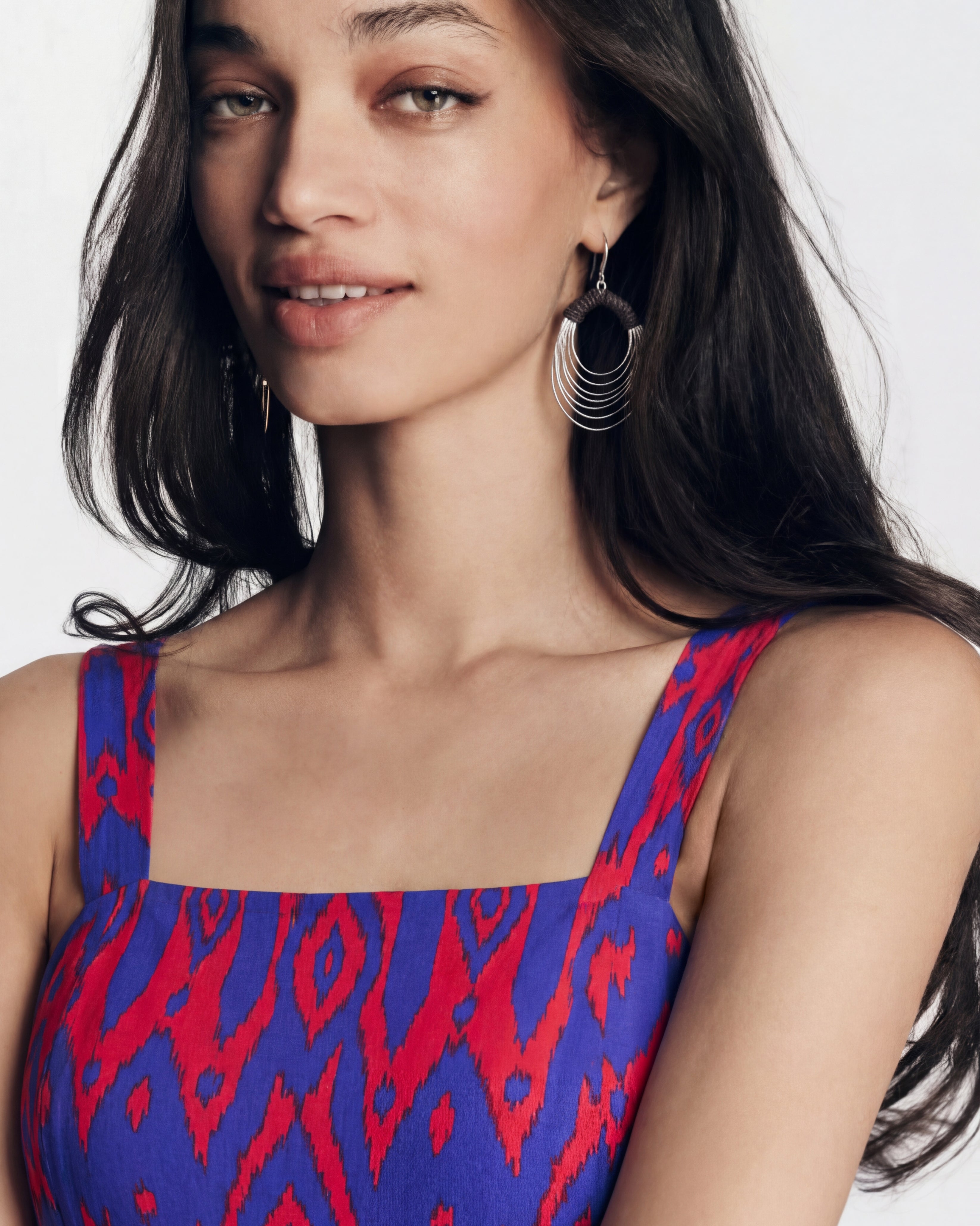 Silver Multi-Loop Teardrop Dangle Earrings with Wrapped Fabric Detail