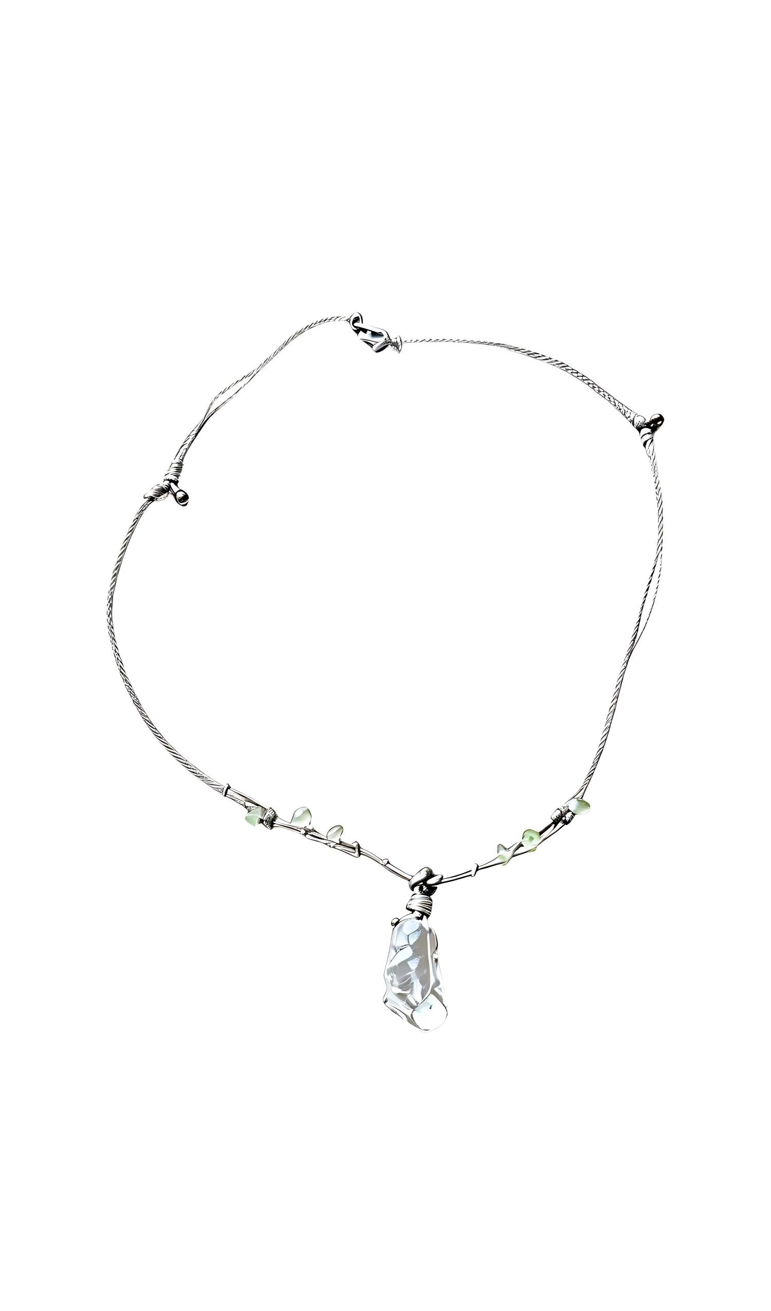 Raw Clear Quartz Branch Silver Dainty Choker Necklace