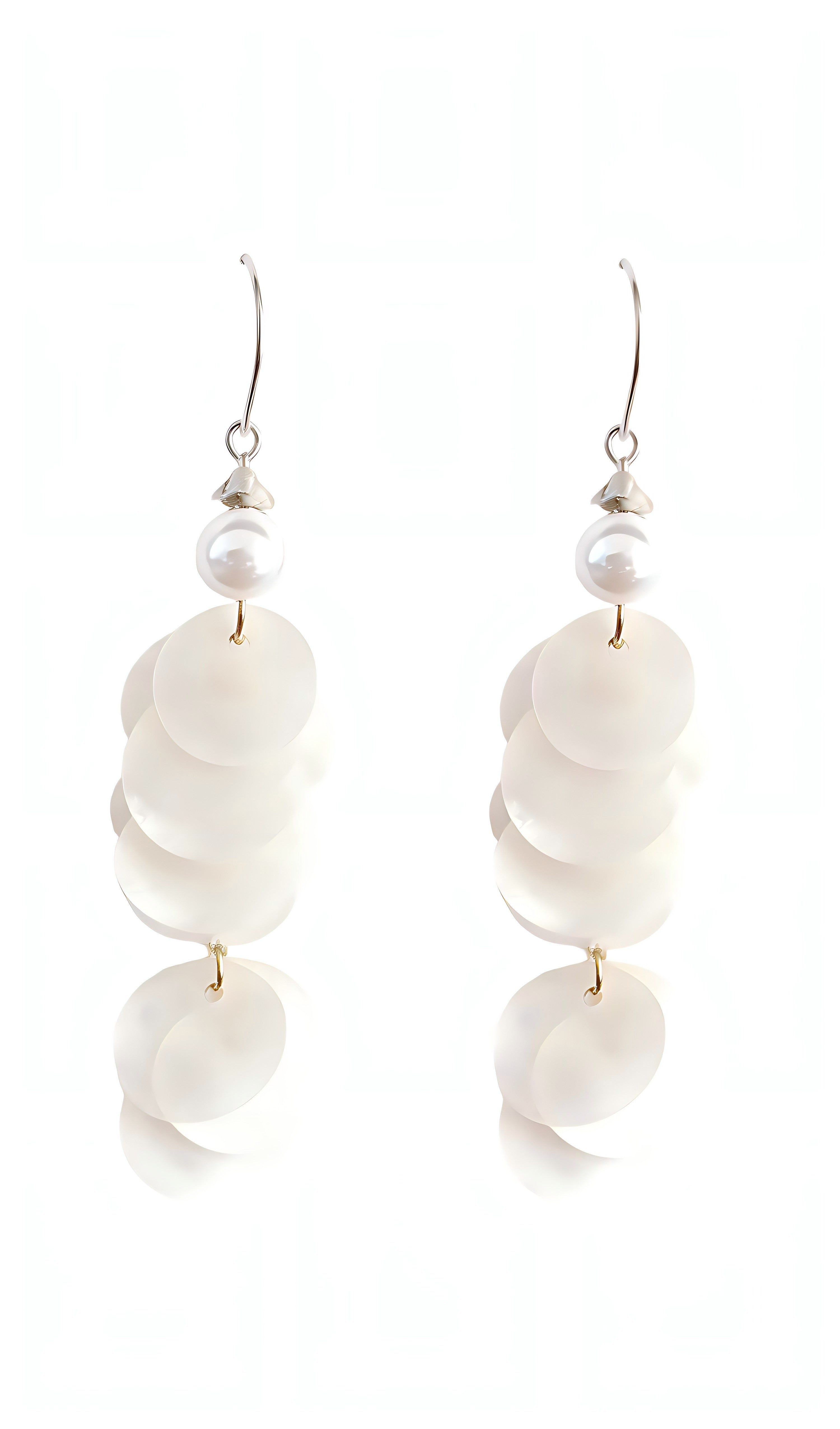 White Acrylic Disc & Pearl Waterfall Earrings