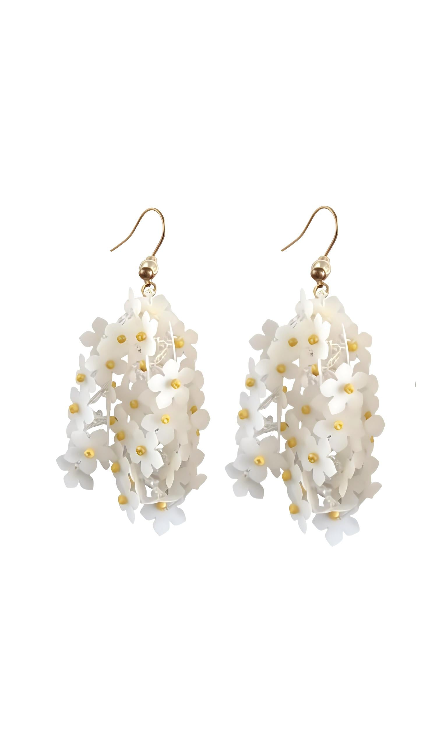 White Flower Cluster Dangle Earrings