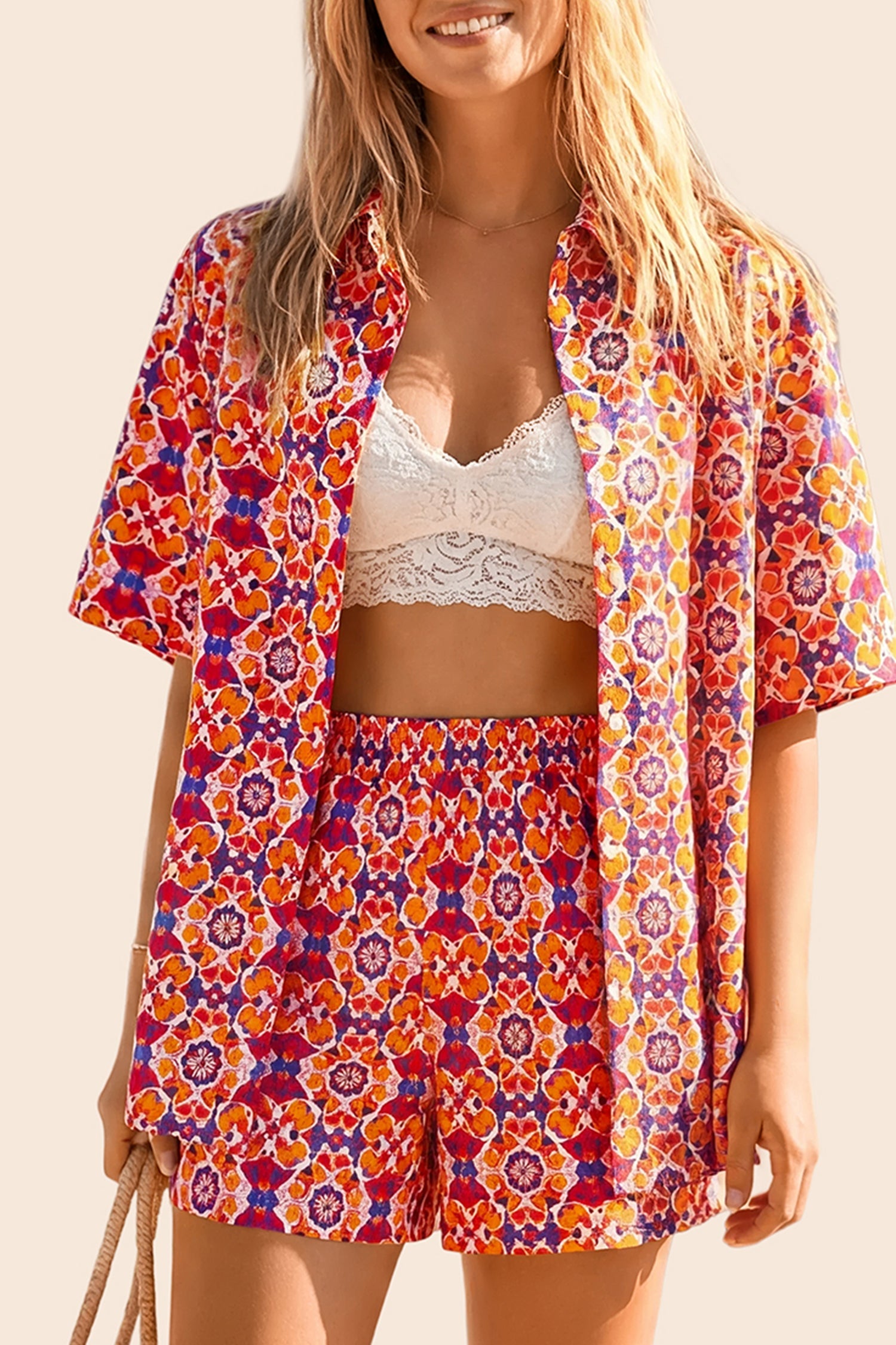 Vacation &amp; Resort Wear Short Sleeve Blouse &amp; Shrug