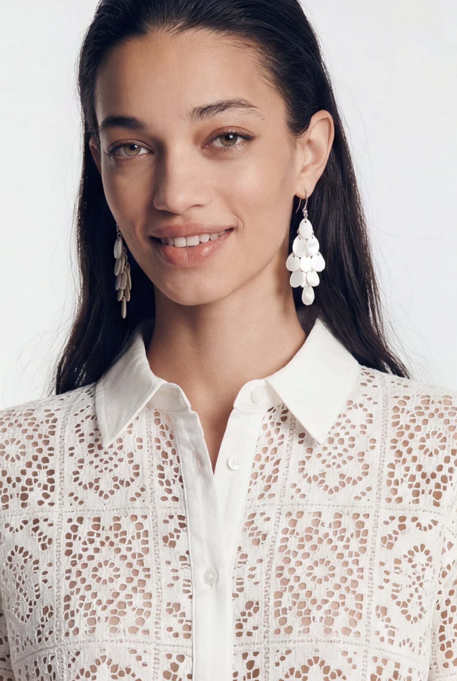 White Acrylic Teardrop Chandelier Earrings