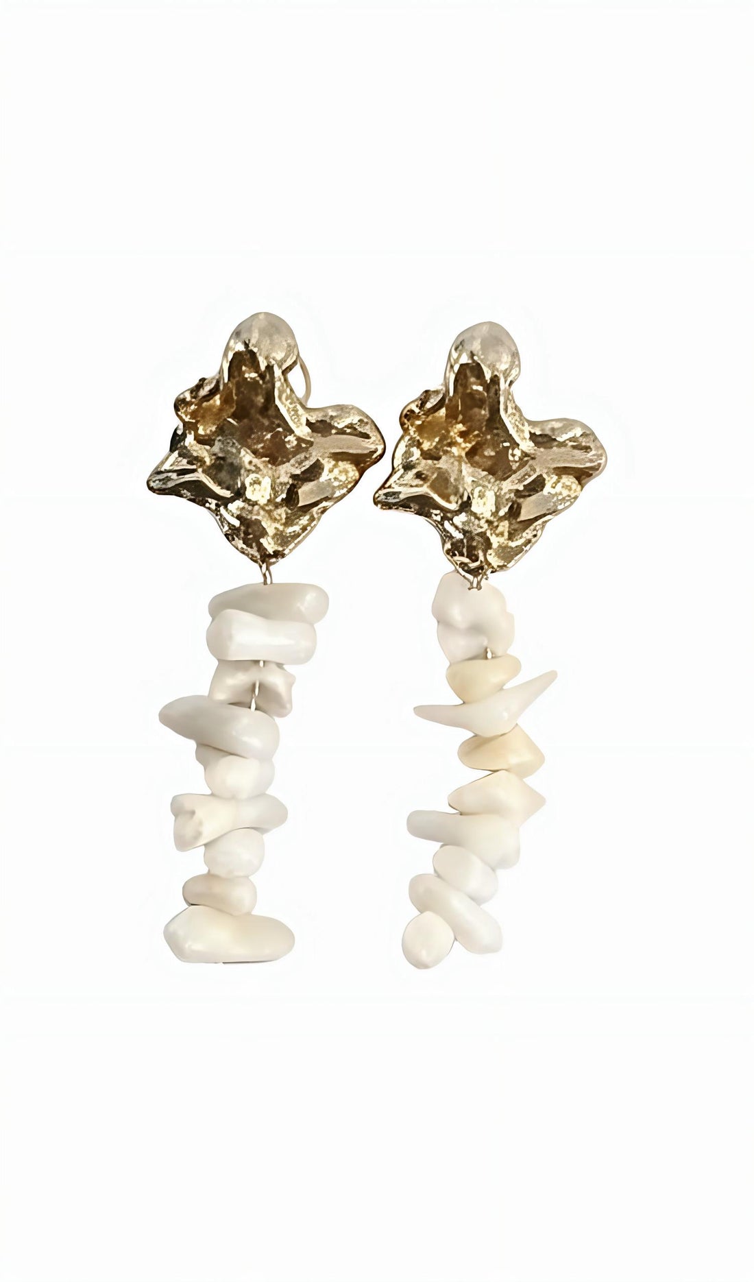 Gold Abstract Baroque Earrings with White Irregular Bead Drop