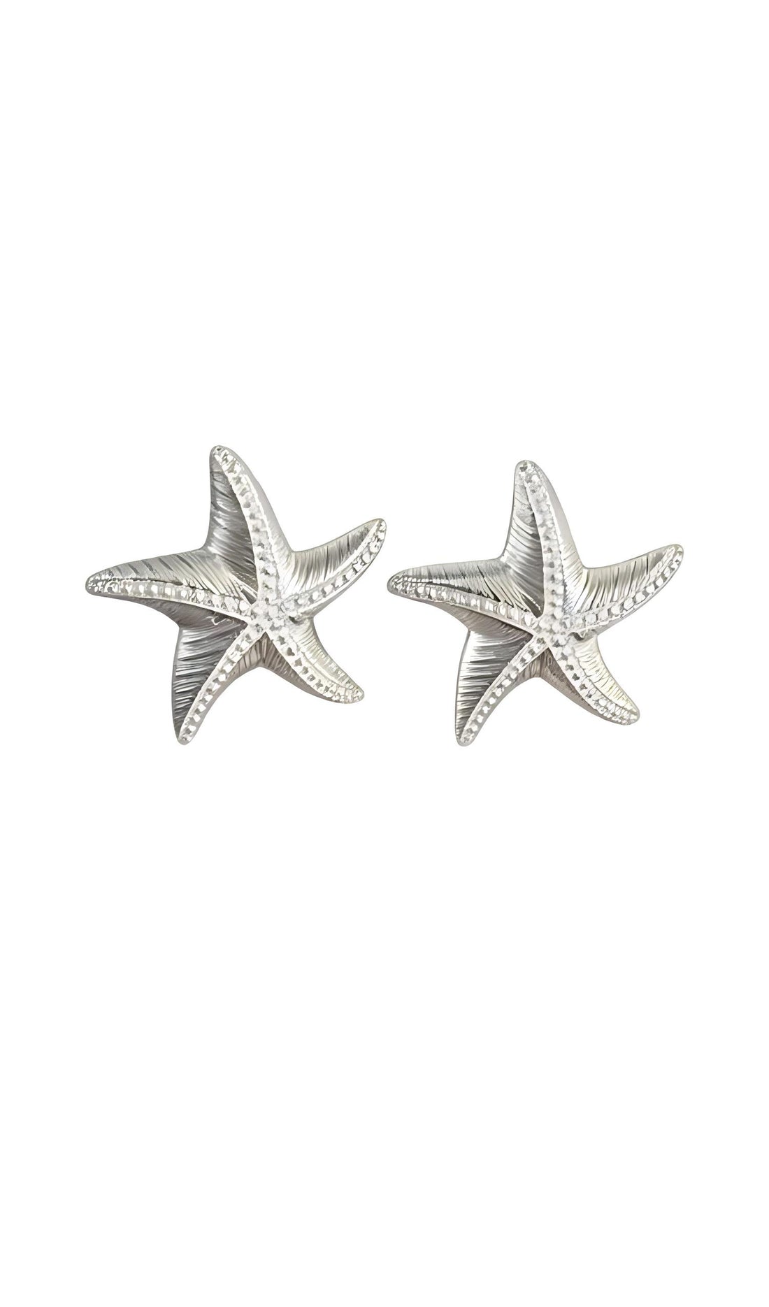 Matte Silver Coastal Starfish Boho Beach Statement Stud Earrings Women Minimal Jewelry
