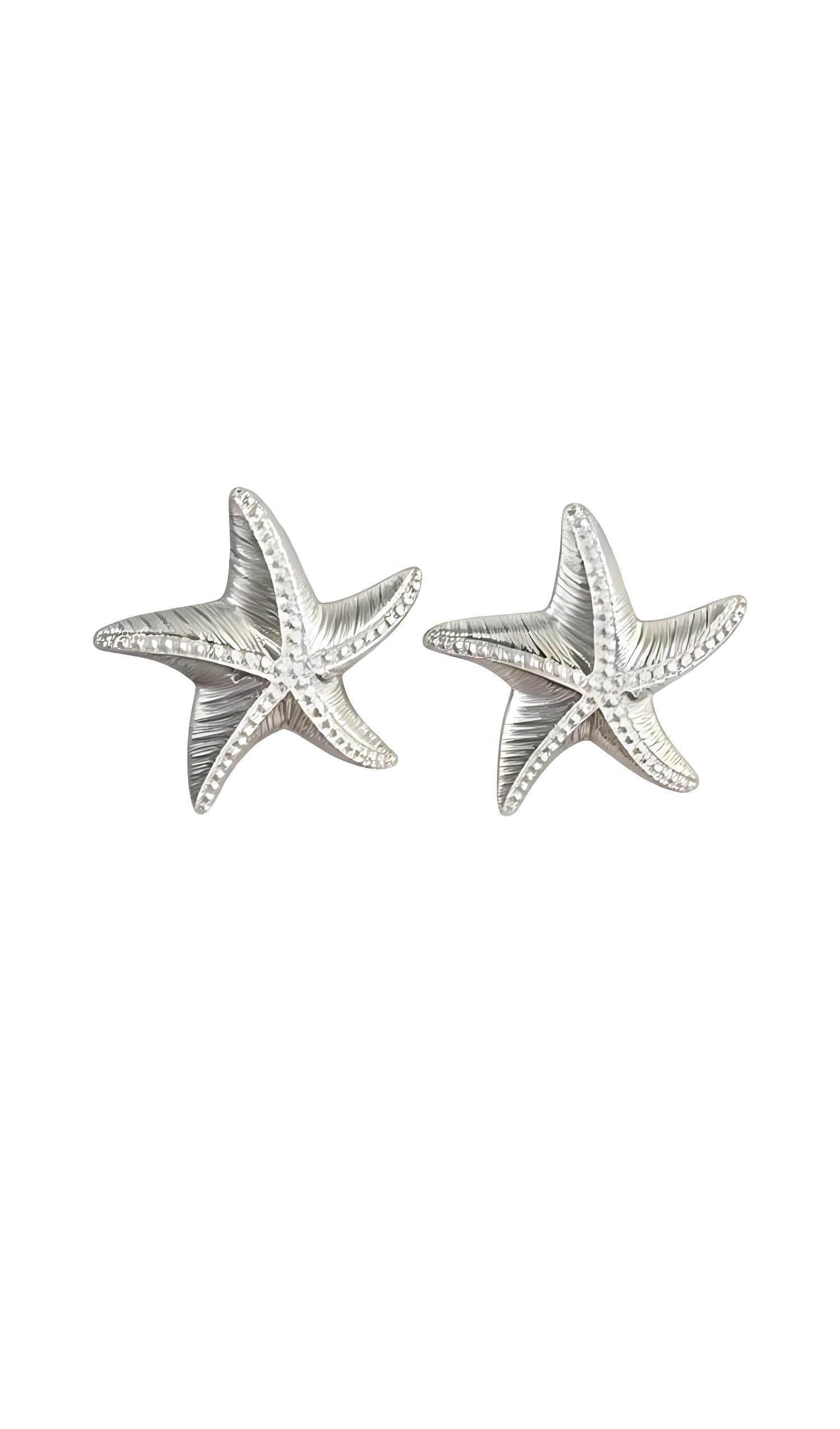 Matte Silver Coastal Starfish Boho Beach Statement Stud Earrings