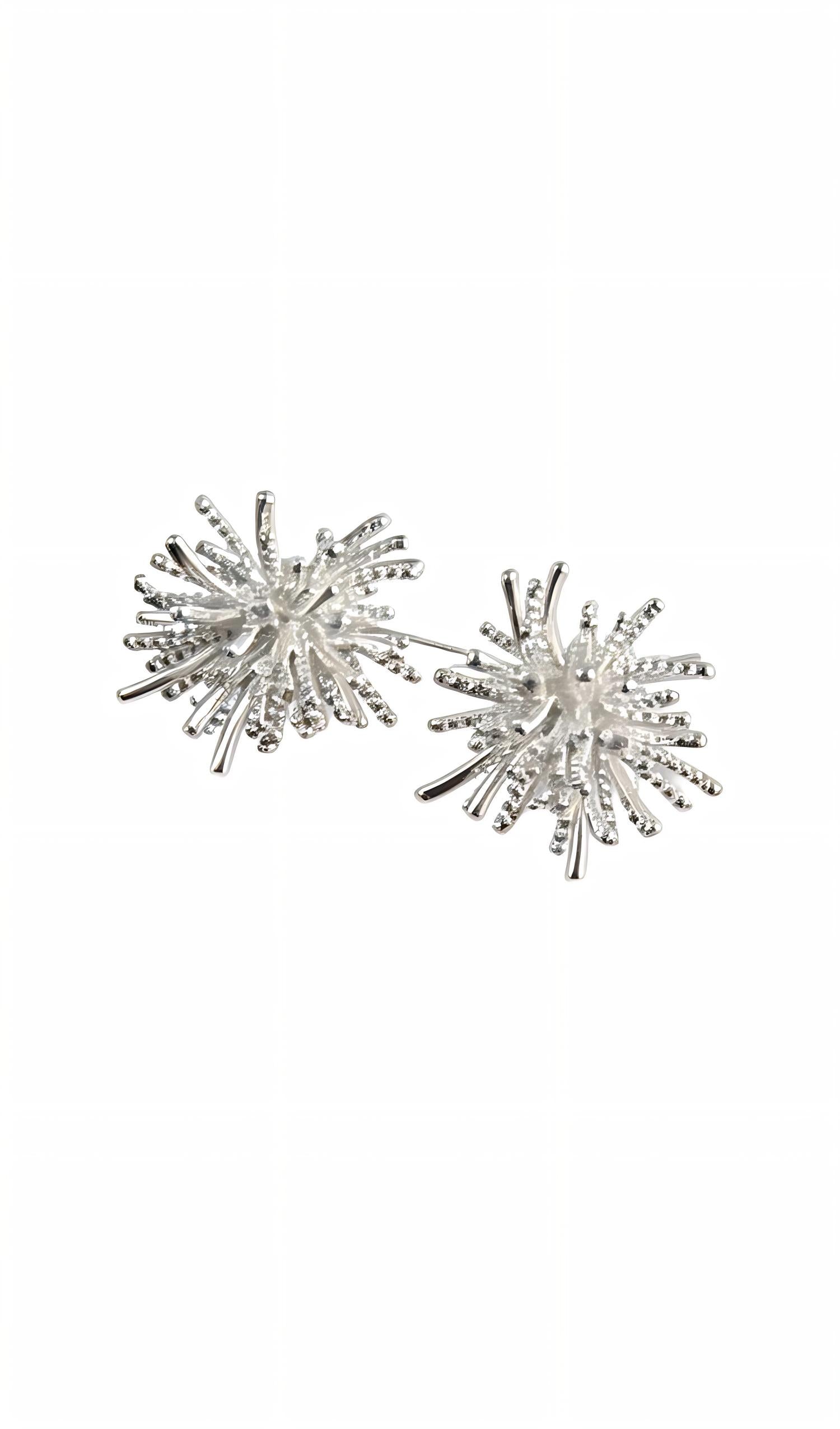Sparkly Silver Firework Starburst Crystal Statement Stud Earrings