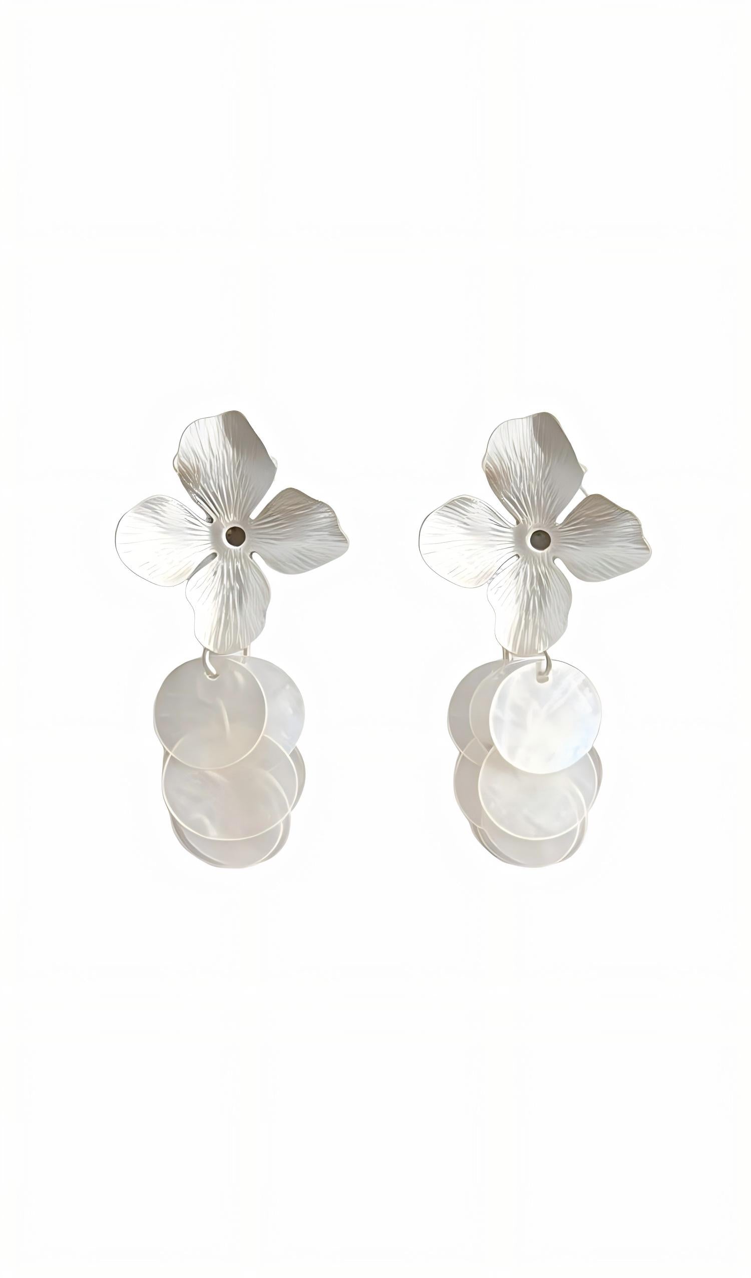 Silver Flower &amp; Acrylic Shell Drop Earrings