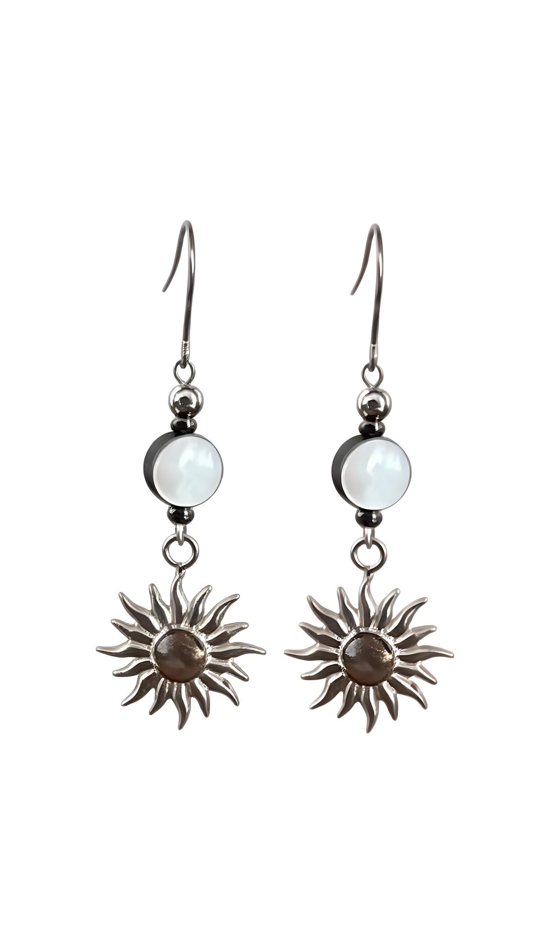 Silver Sunburst &amp; Mother of Pearl Drop Earrings