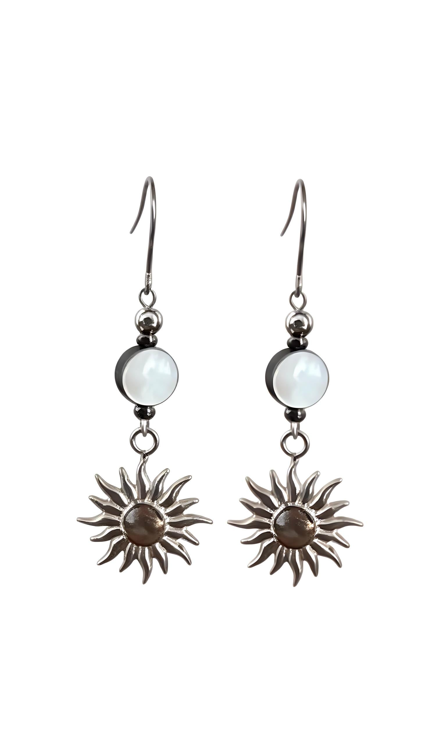 Silver Sunburst &amp; Mother of Pearl Drop Earrings