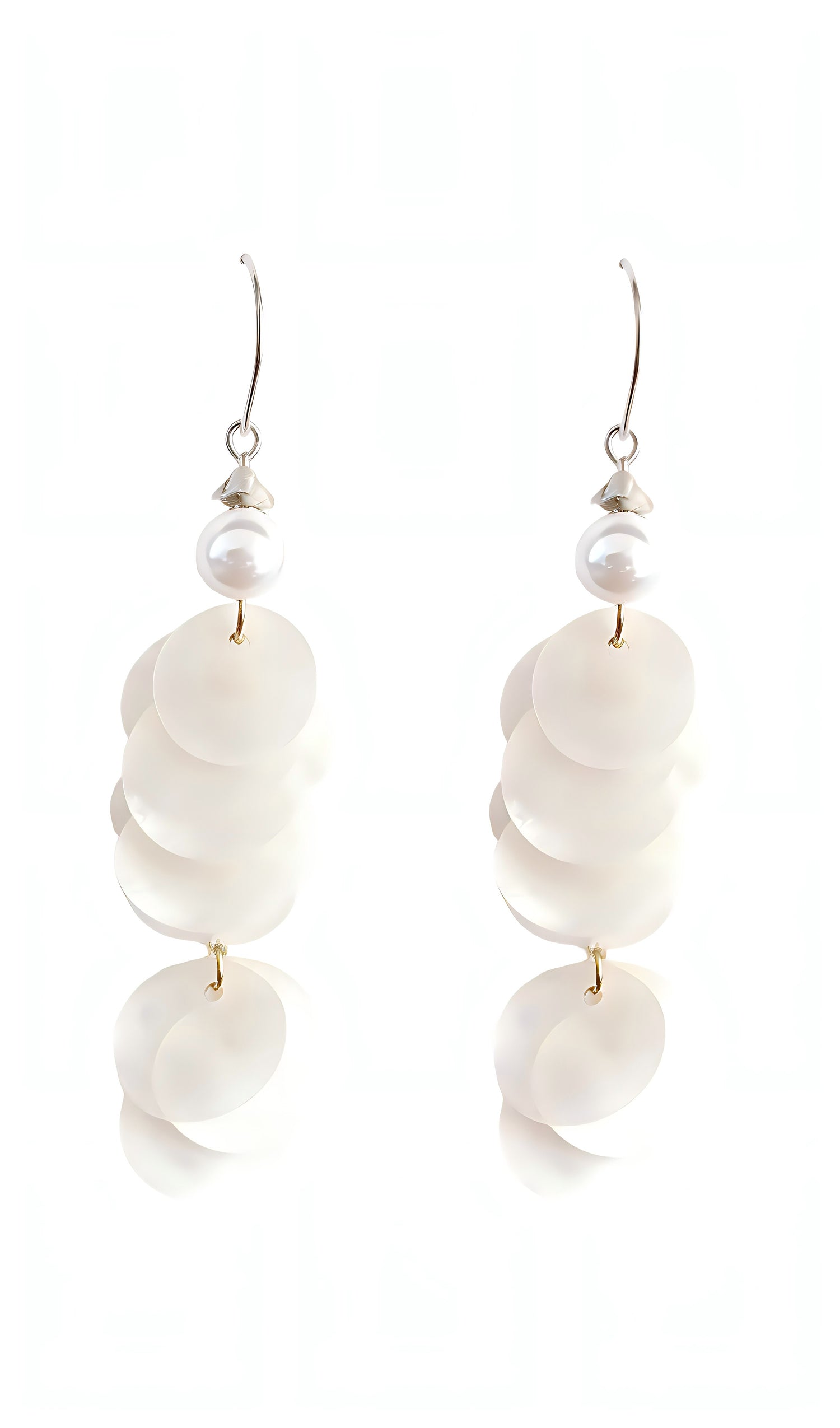 White Acrylic Disc &amp; Pearl Waterfall Earrings