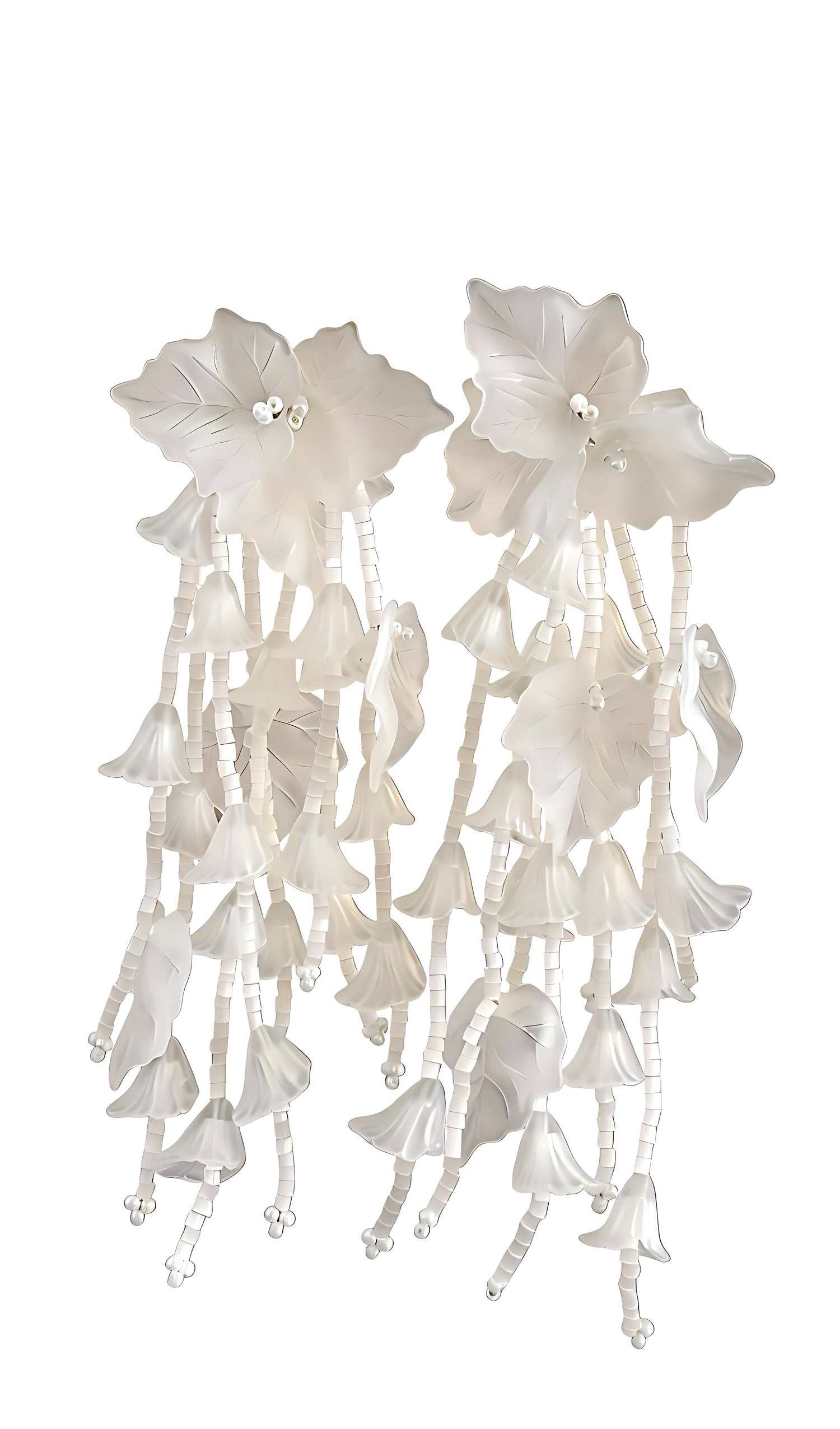 White Floral Tassel Dangle Earrings