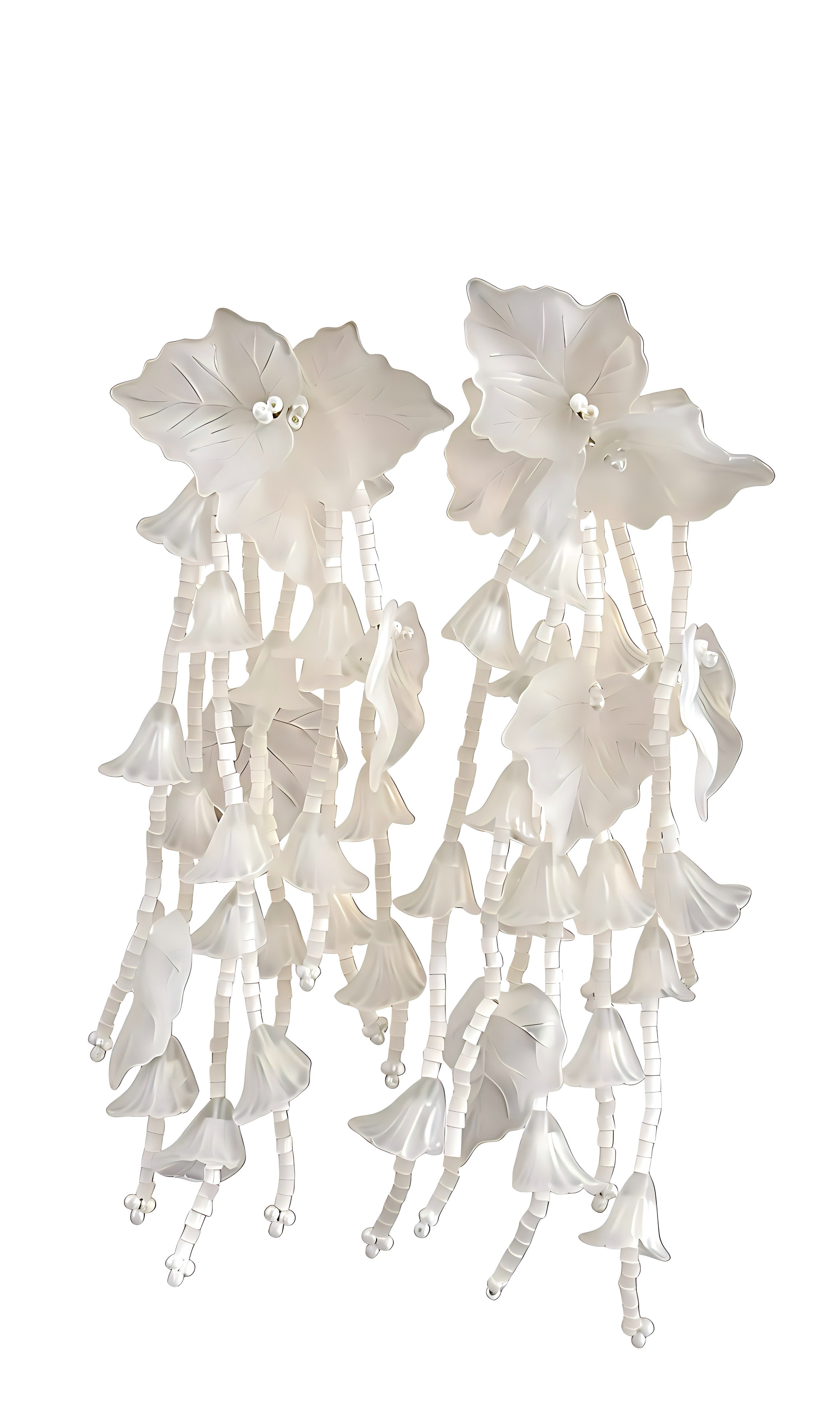 White Floral Tassel Dangle Earrings