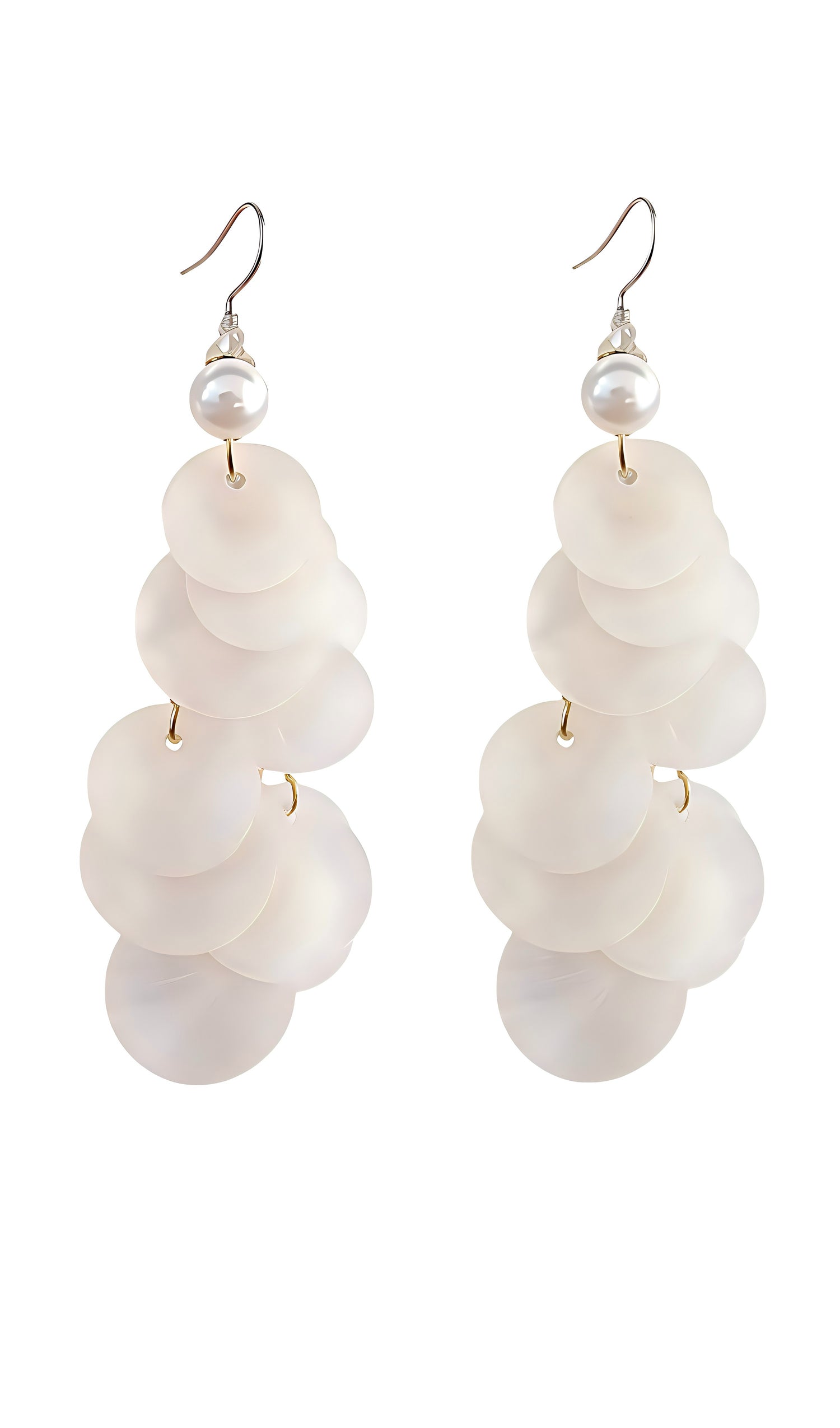 White Shell &amp; Pearl Waterfall Drop Earrings